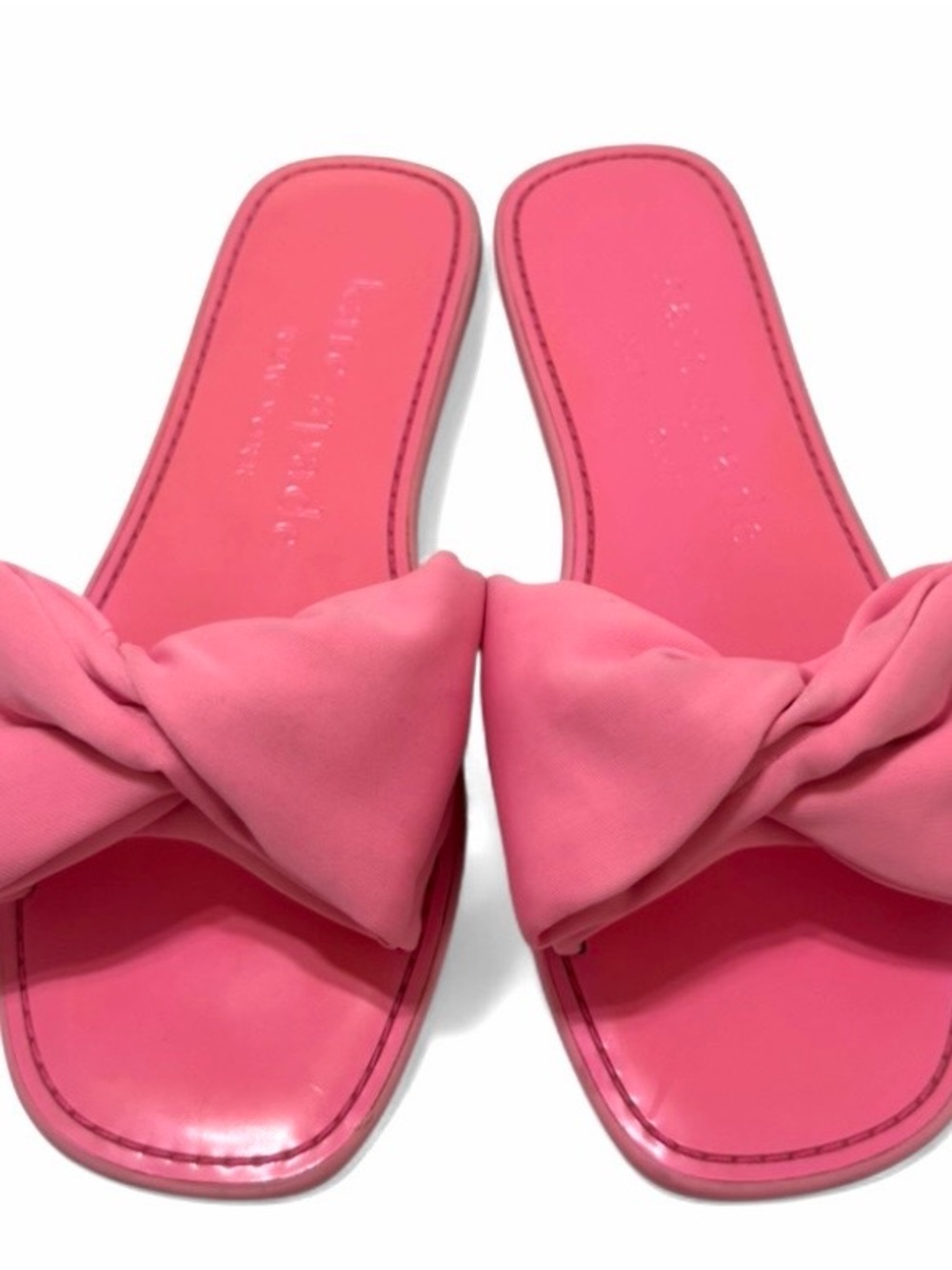 Kate Spade-Bikini Bow Slide Sandals-Bright Pink-Oversized Knot Slides-Size 7